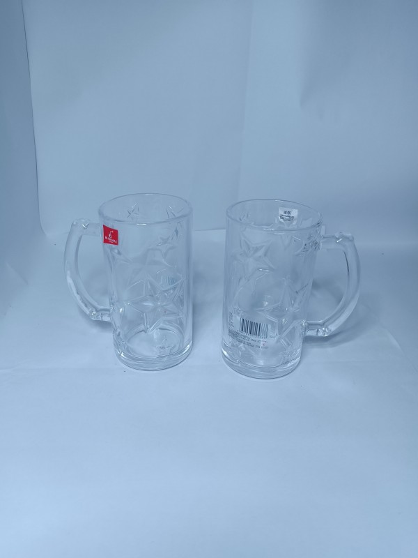 BLINKMAX Star Embossed Glass Mug – Set of 2