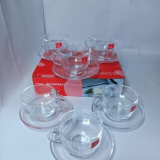 Blinkmax Glass Tea Cup & Saucer Set – 6 Pcs