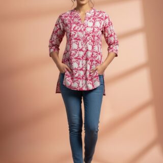 Pink Printed Tunic with V-Neck