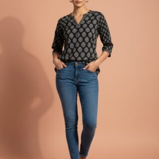 White Geometric Print V-Neck Tunic