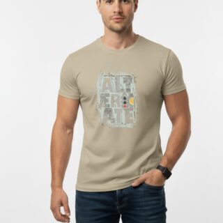 Men’s Beige Graphic Printed Crew Neck T-Shirt