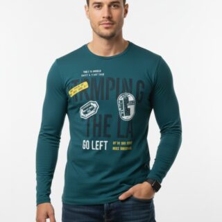 Men’s Teal Graphic Printed Full Sleeve T-Shirt