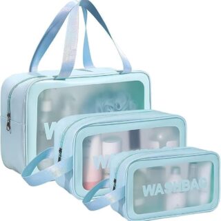 3-in-1 Transparent Travel Wash Bag Set