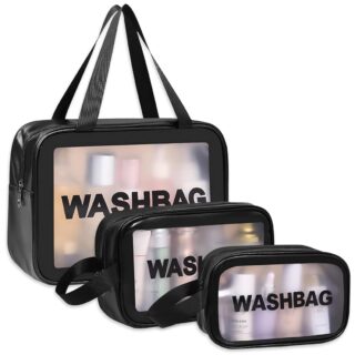 3-in-1 Transparent Travel Wash Bag Set