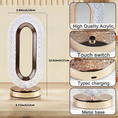 Oval Crystal Diamond Table Lamp / Modern LED Ambient Light - Image 3