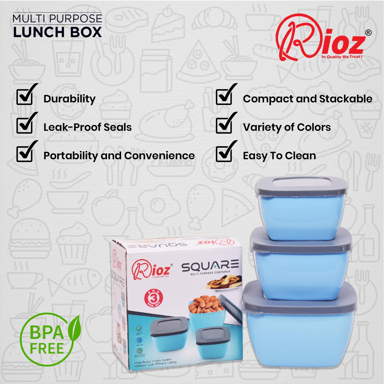 Rioz® SQUARE Multi-Purpose Lunch Box (or Container)