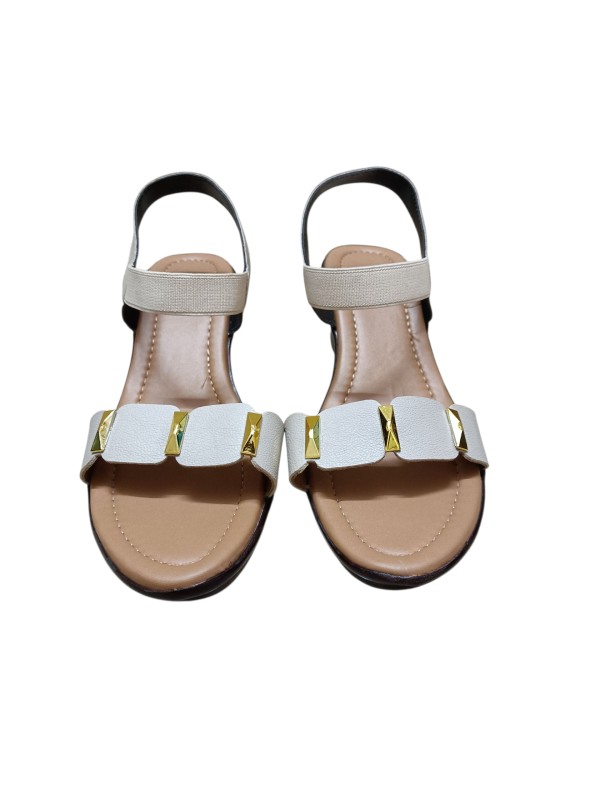 Stylish Beige & Gold Embellished Sandals for Women - Image 3