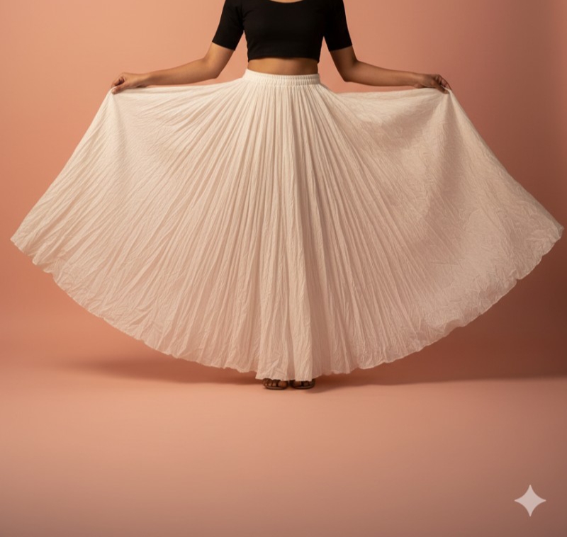 Ivory Pleated Flared Skirt free size - Image 2